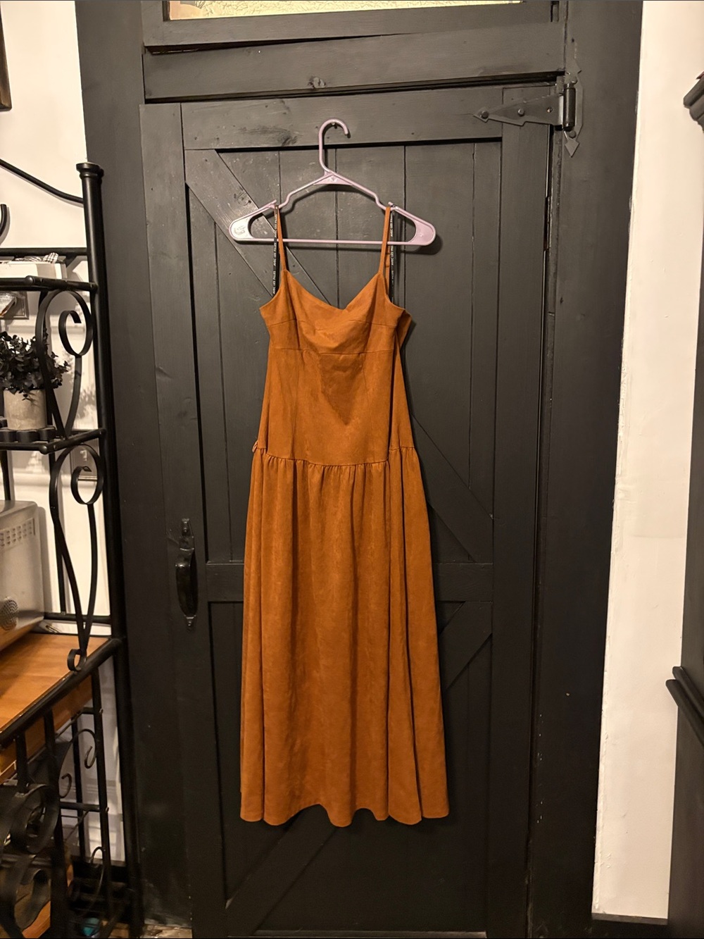 Avec Les Filles Rust Brown Slip Maxi Dress with Spaghetti Straps